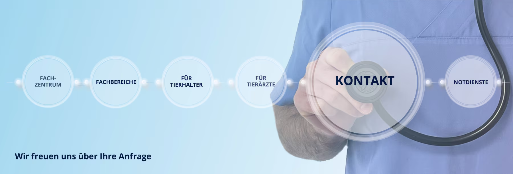 Grafik der Seite Kontakt - Dr. Berger mit Stethoskop - Text: Wir freuen uns über Ihre Anfrage